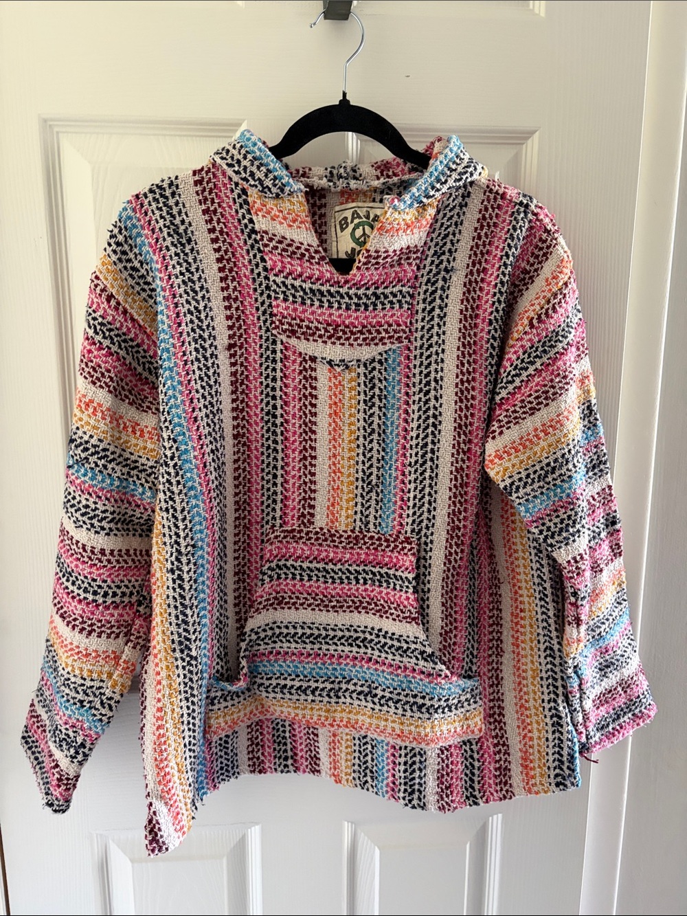 Baja Joe Style Hooded Crochet Sweater - Multicolor